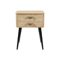 Modern Two-Drawer Nightstand with Rattan-Woven Front and Black Legs